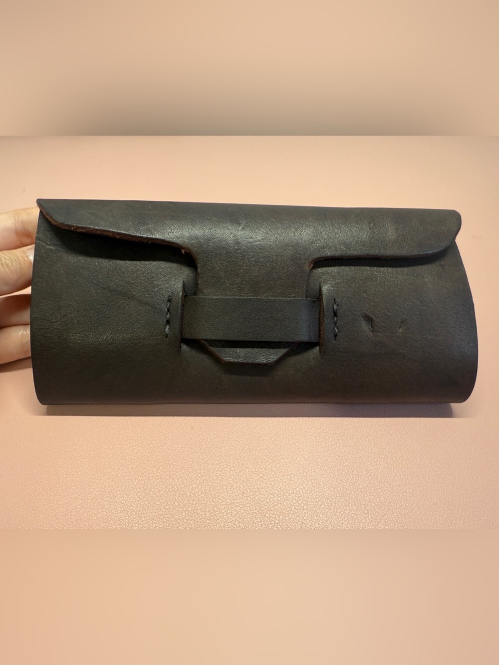 Vintage Handmade Genuine Cowhide Leather Pouch Book Check Holder Brown Thick